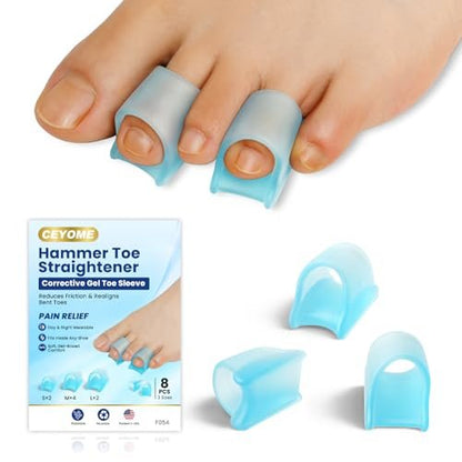 CEYOME Hammer Toe Straightener for Women & Men - 8 Pcs Gel Hammer Toe Corrector & Toe Splints for Curled, Crooked & Claw Toes - Soft Toe Straighteners Support in 3 Sizes (S/M/L, Blue) Avelisse