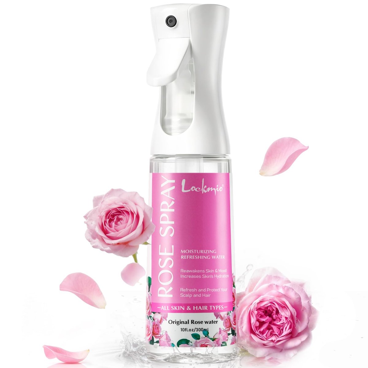 lockmio Rose Water Spray for Face & Hair - 10 Fl Oz Hydrating Face Mist for All Skin Types - Refreshing Rose Toner for Face, Skin & Hair Care, Alcohol-Free & Gentle Formula - görsel 2