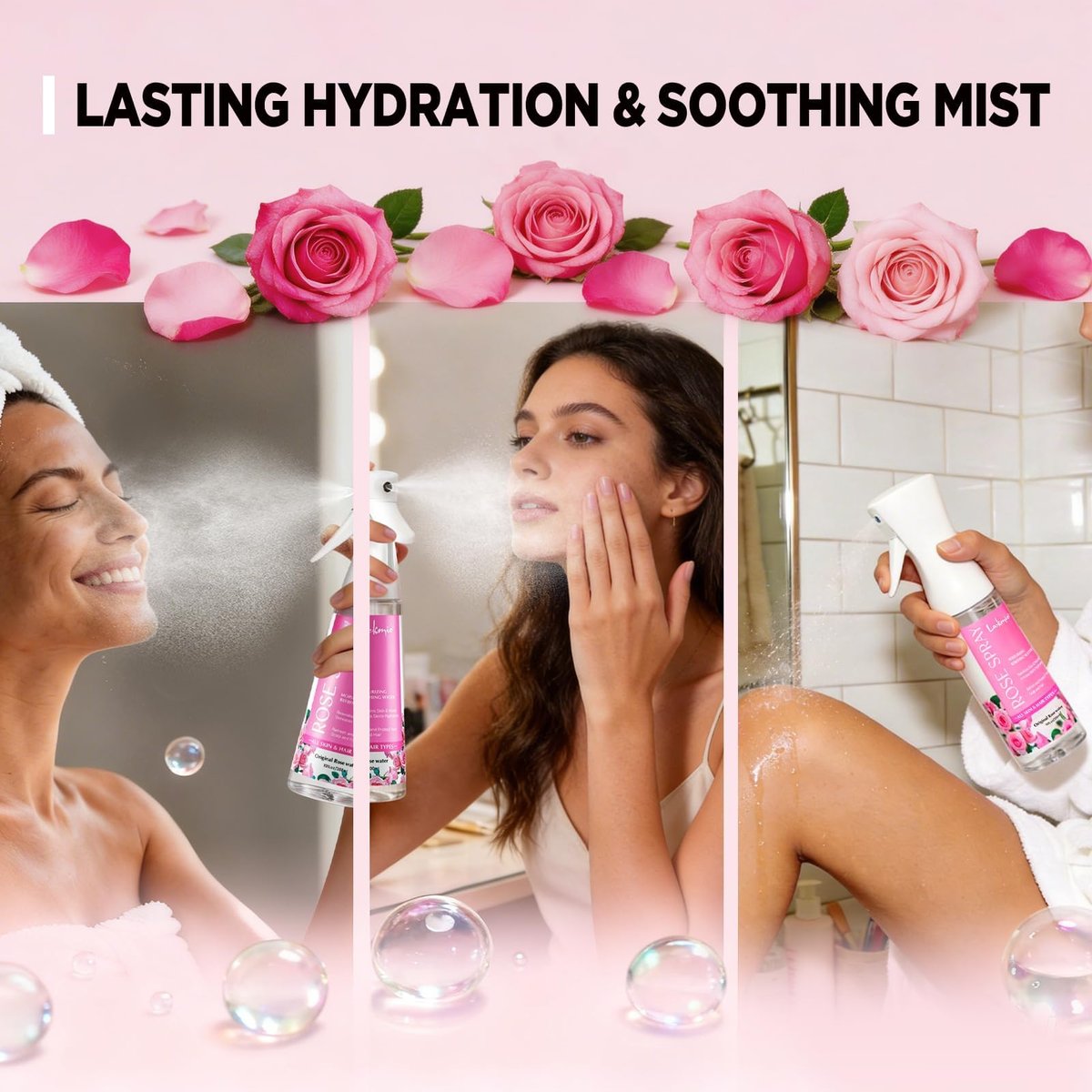 lockmio Rose Water Spray for Face & Hair - 10 Fl Oz Hydrating Face Mist for All Skin Types - Refreshing Rose Toner for Face, Skin & Hair Care, Alcohol-Free & Gentle Formula - görsel 14