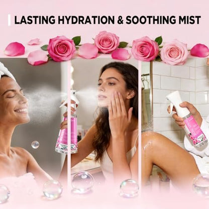lockmio Rose Water Spray for Face & Hair - 10 Fl Oz Hydrating Face Mist for All Skin Types - Refreshing Rose Toner for Face, Skin & Hair Care, Alcohol-Free & Gentle Formula