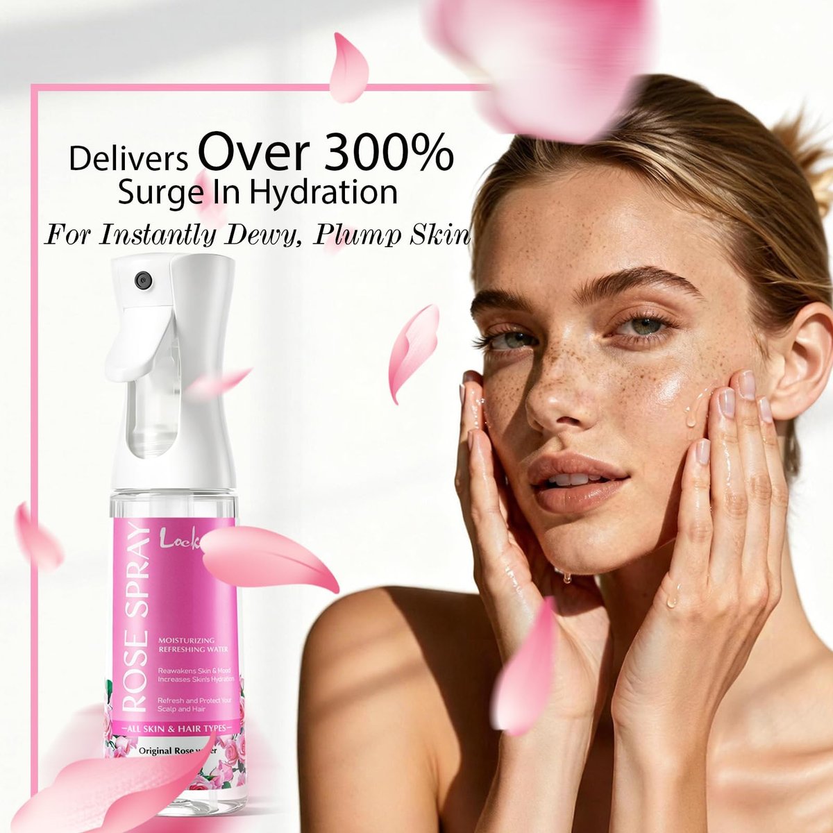 lockmio Rose Water Spray for Face & Hair - 10 Fl Oz Hydrating Face Mist for All Skin Types - Refreshing Rose Toner for Face, Skin & Hair Care, Alcohol-Free & Gentle Formula - görsel 4