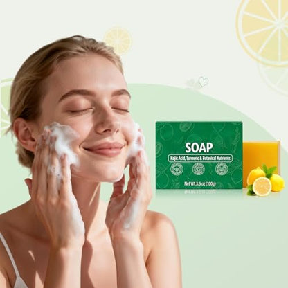 LustraBloom Soul Soap - Turmeric Lemon Soap Bar for Nourishing & Clarifying Skin (2-Pack, 0.5 oz Each)
