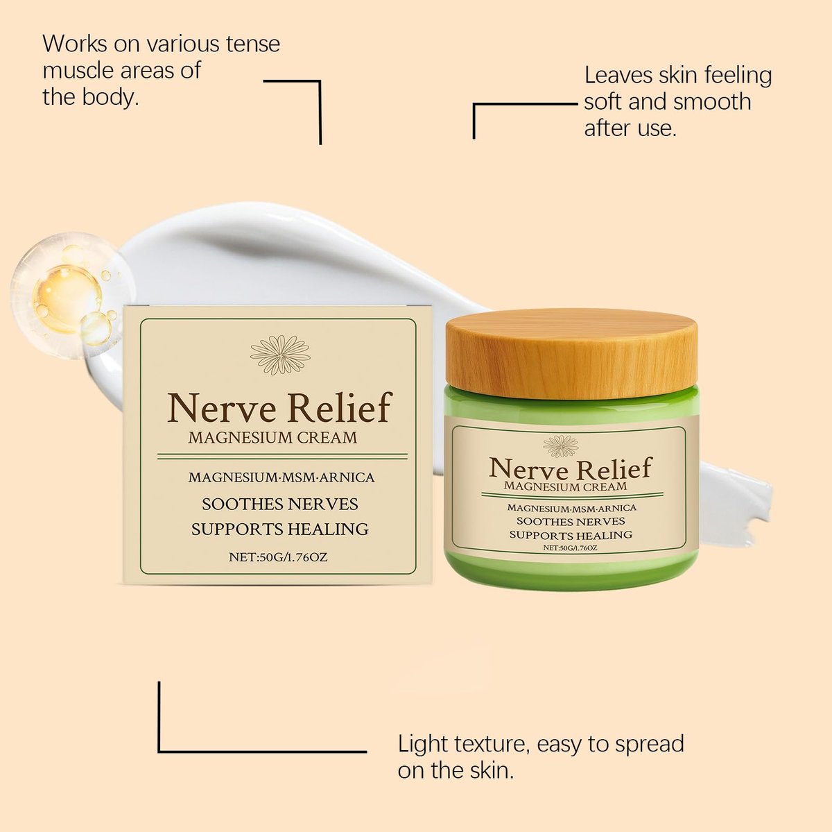 CleJoy Nerve Relief Magnesium Cream with MSM & Arnica – Soothes Nerves & Daily Soothing Support, 50g/1.76oz Avelisse
