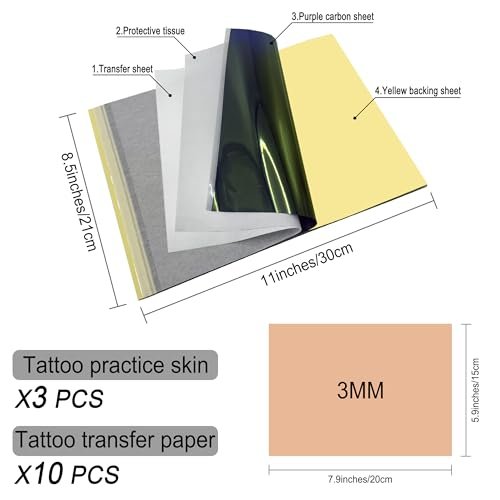 VryaSang Premium 3MM Double-Sided Tattoo Practice Skin Kit, 13PCS - 3 Thick Blank Fake Skins & 10 Stencil Transfer Papers for Beginners & Pro Artists Tattoo Supplies - görsel 4