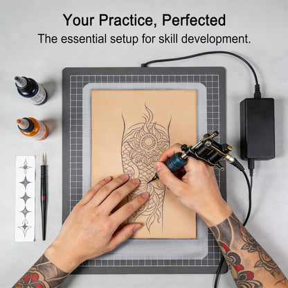 VryaSang Premium 3MM Double-Sided Tattoo Practice Skin Kit, 13PCS - 3 Thick Blank Fake Skins & 10 Stencil Transfer Papers for Beginners & Pro Artists Tattoo Supplies