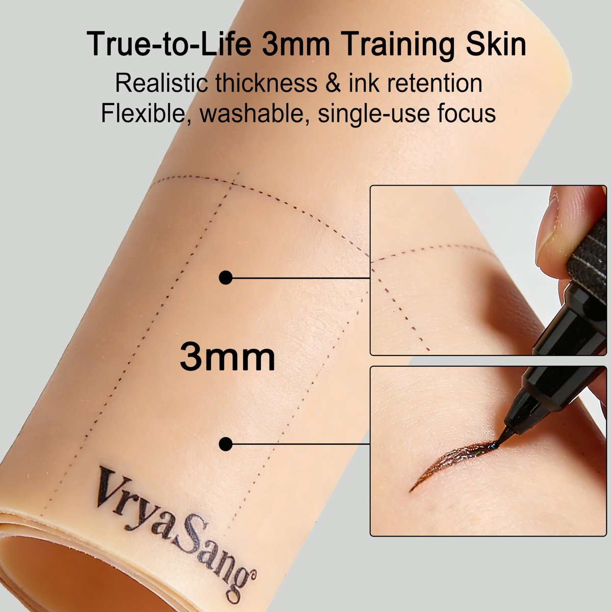 VryaSang Premium 3MM Double-Sided Tattoo Practice Skin Kit, 13PCS - 3 Thick Blank Fake Skins & 10 Stencil Transfer Papers for Beginners & Pro Artists Tattoo Supplies - görsel 5