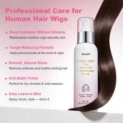 Oivolii Human Hair Wig Care Spray - Alcohol-Free Leave-In Conditioner with Argan Oil, Keratin & Silk Protein for Shine, Frizz Control & Daily Wig Maintenance (5.07 Fl Oz) Avelisse