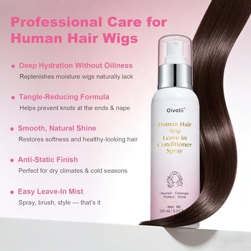 Oivolii Human Hair Wig Care Spray - Alcohol-Free Leave-In Conditioner with Argan Oil, Keratin & Silk Protein for Shine, Frizz Control & Daily Wig Maintenance (5.07 Fl Oz) Avelisse