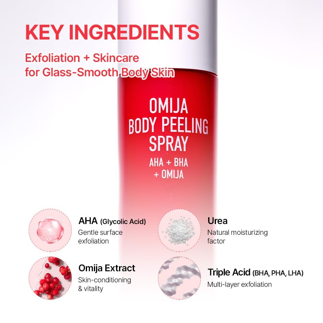 PARNELL AHA Omija Ceramic Body Peeling Spray – AHA BHA PHA Exfoliant for Keratosis Pilaris, Strawberry Legs, Dark Spots & Dead Skin – Chemical Exfoliant for Rough Skin, 4.60 fl.oz Avelisse