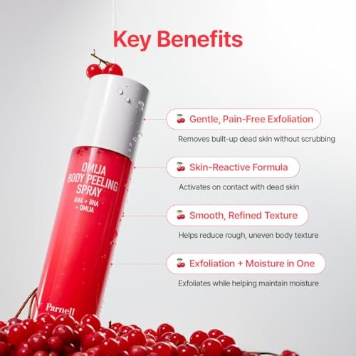 PARNELL AHA Omija Ceramic Body Peeling Spray – AHA BHA PHA Exfoliant for Keratosis Pilaris, Strawberry Legs, Dark Spots & Dead Skin – Chemical Exfoliant for Rough Skin, 4.60 fl.oz Avelisse