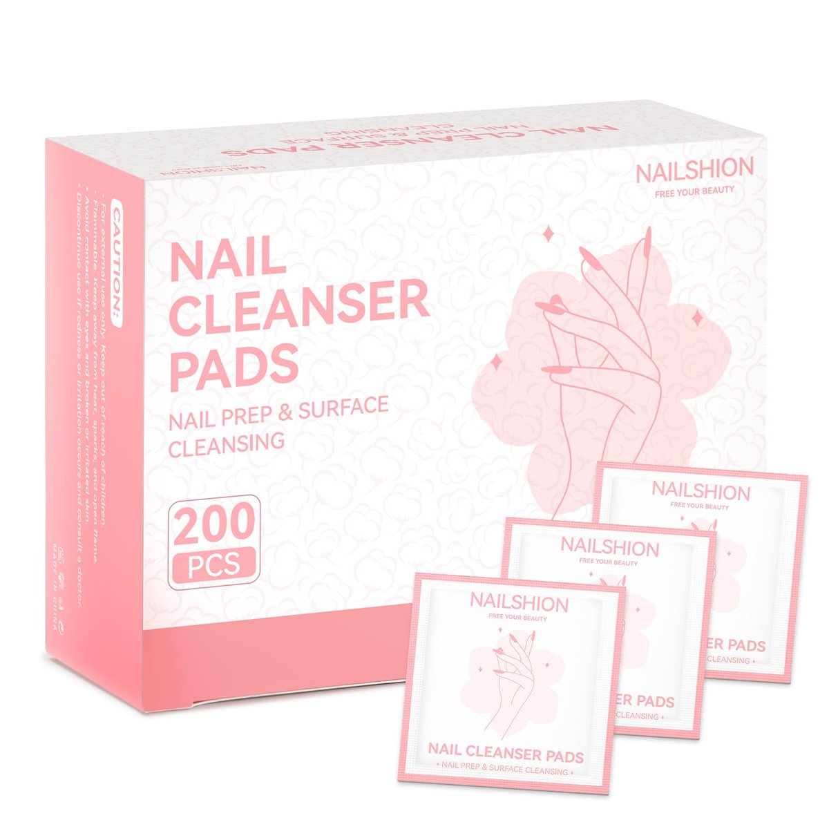 Nailshion Nail Prep Cleanser Pads - 200 Individually Wrapped Alcohol Pads for Nails, Lint-Free Shine Wipes for Gel Polish & Builder Gel, Manicure & Pedicure Prep - görsel 1