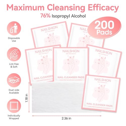Nailshion Nail Prep Cleanser Pads - 200 Individually Wrapped Alcohol Pads for Nails, Lint-Free Shine Wipes for Gel Polish & Builder Gel, Manicure & Pedicure Prep - görsel 4