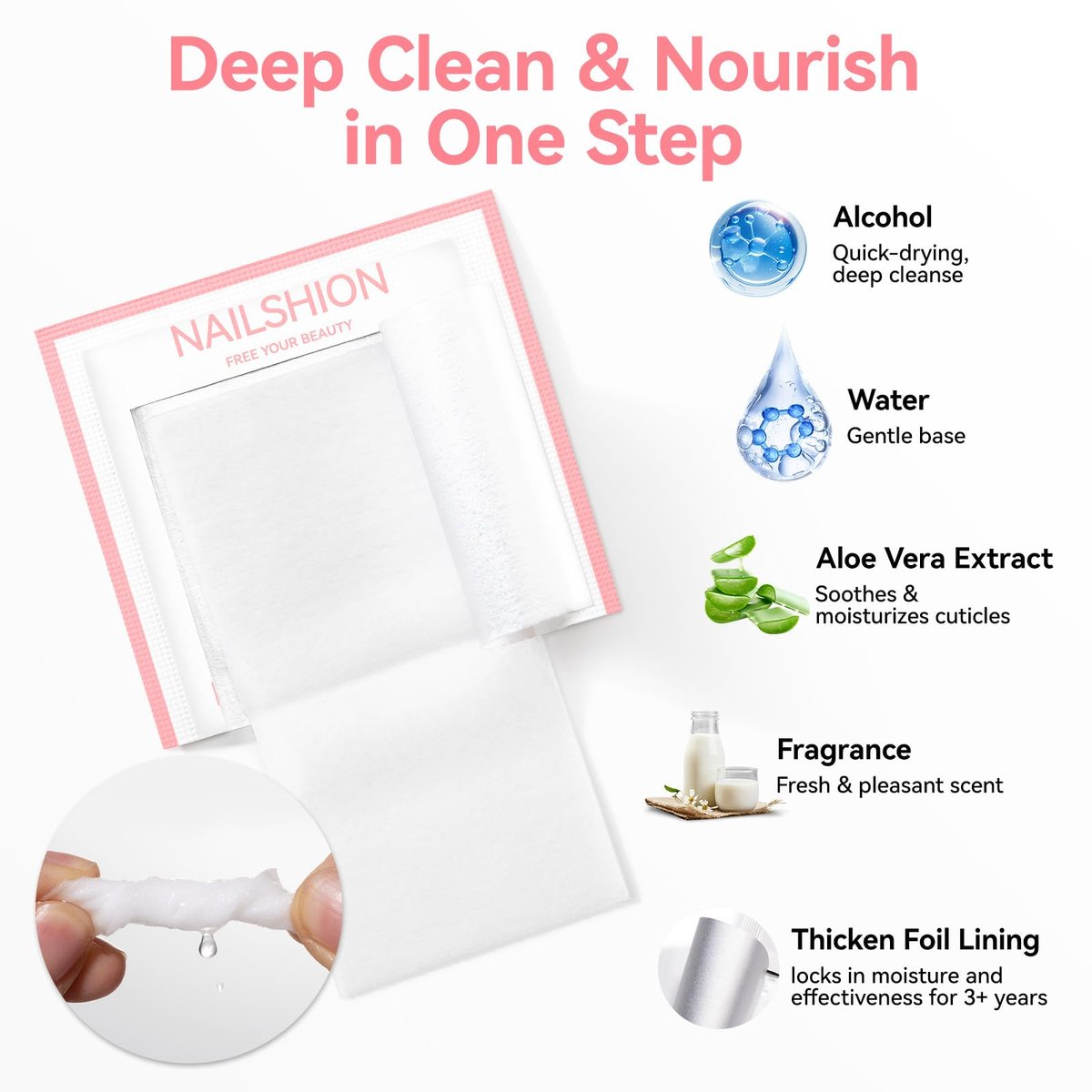Nailshion Nail Prep Cleanser Pads - 200 Individually Wrapped Alcohol Pads for Nails, Lint-Free Shine Wipes for Gel Polish & Builder Gel, Manicure & Pedicure Prep - görsel 5