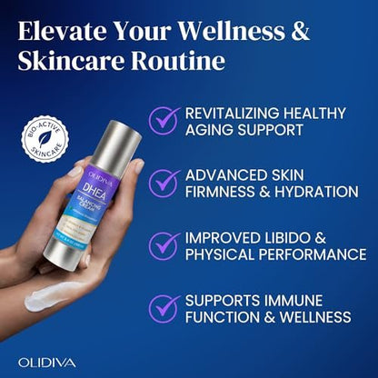 Olidiva DHEA Cream – Bioidentical Natural DHEA for Women, Advanced Topical Supplement for Energy, Libido, Mood & Youthful Skin, 100g / 3.4 oz (3 Month Supply) Avelisse