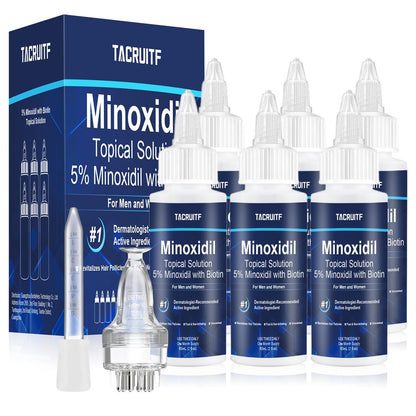 6 Pack 5% Minoxidil with Biotin Hair Growth Treatment for Men and Women, Thicker Fuller Hair & Beard Serum, 12 fl oz (6 Month Supply) Avelisse