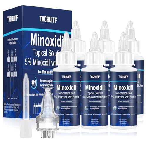 6 Pack 5% Minoxidil with Biotin Hair Growth Treatment for Men and Women, Thicker Fuller Hair & Beard Serum, 12 fl oz (6 Month Supply) Avelisse
