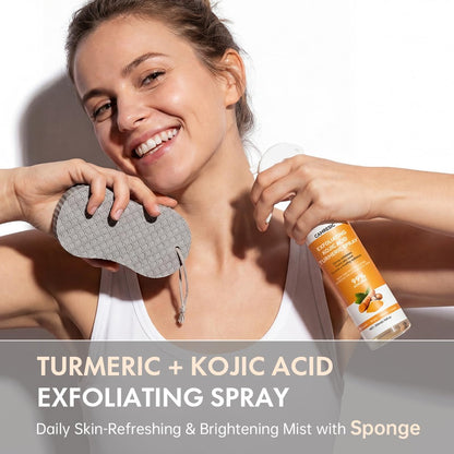 Kojic Acid & Turmeric Body Care Spray - Gentle Exfoliating Texture Care with Soft Sponge Applicator, Daily Body Skin Care for All Skin Types, 200ml Avelisse