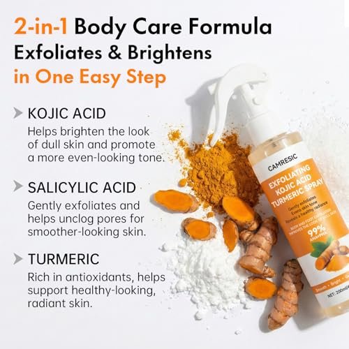 Kojic Acid & Turmeric Body Care Spray - Gentle Exfoliating Texture Care with Soft Sponge Applicator, Daily Body Skin Care for All Skin Types, 200ml Avelisse