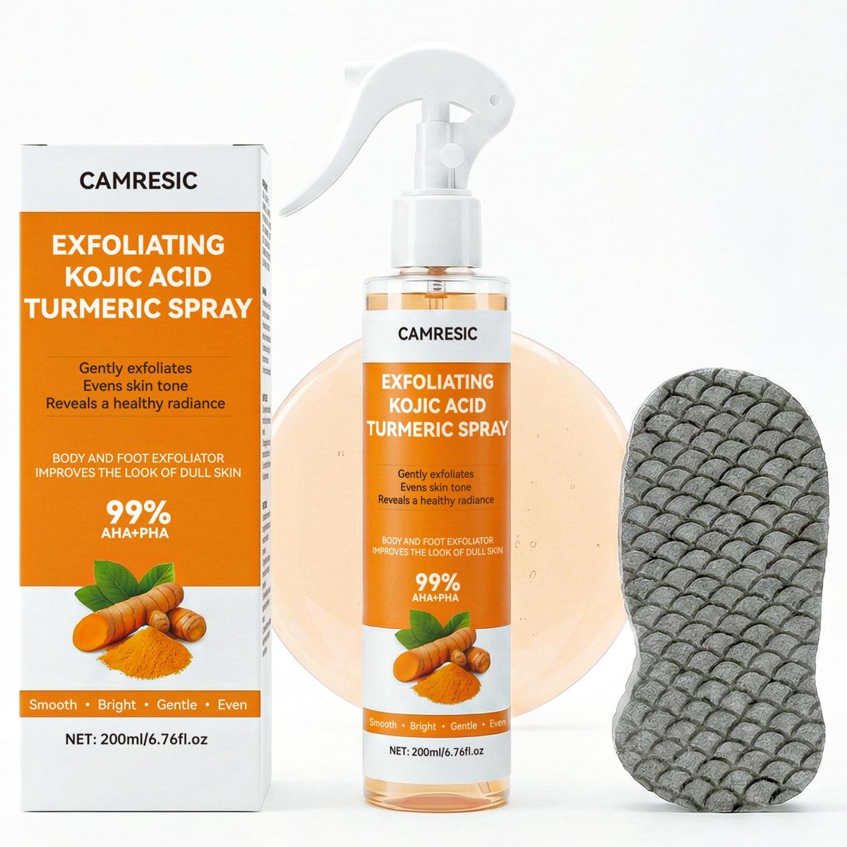 Kojic Acid & Turmeric Body Care Spray - Gentle Exfoliating Texture Care with Soft Sponge Applicator, Daily Body Skin Care for All Skin Types, 200ml Avelisse
