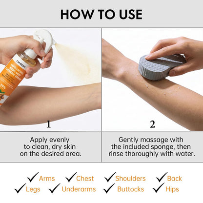 Kojic Acid & Turmeric Body Care Spray - Gentle Exfoliating Texture Care with Soft Sponge Applicator, Daily Body Skin Care for All Skin Types, 200ml Avelisse
