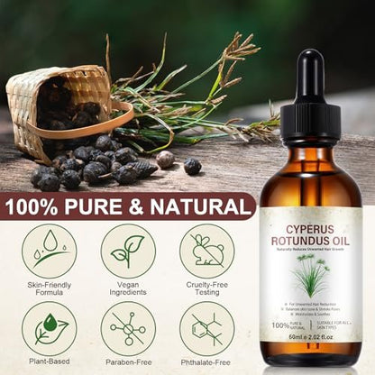 Cyperus Rotundus Oil for Hair Removal – Natural Body Hair Reducer, Pore Minimizer, Moisturizing & Soothing Skin Oil (60ml)