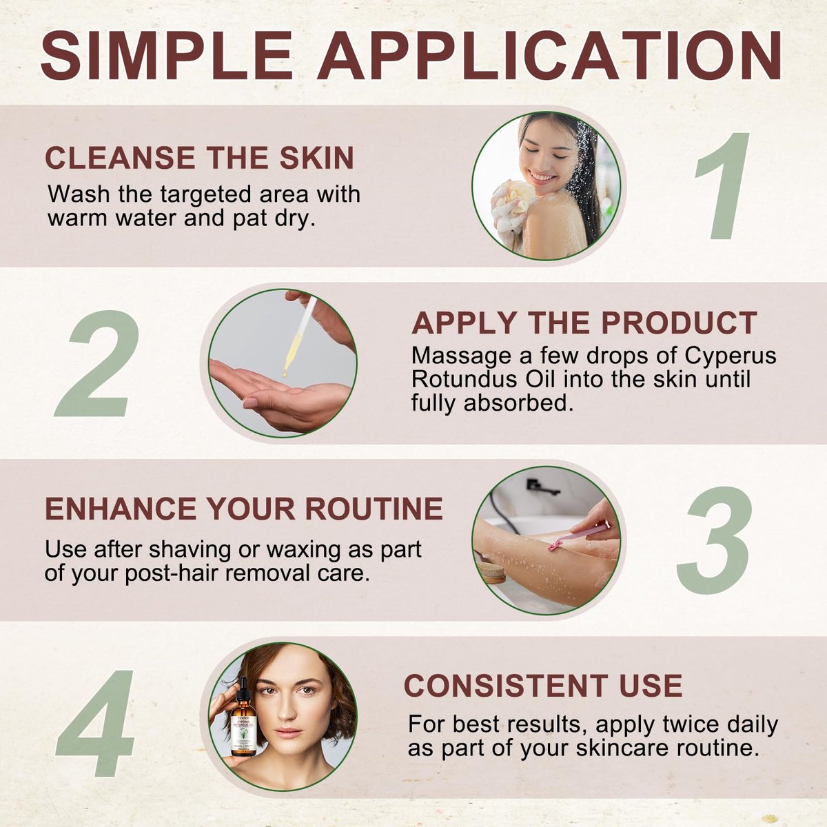 Cyperus Rotundus Oil for Hair Removal – Natural Body Hair Reducer, Pore Minimizer, Moisturizing & Soothing Skin Oil (60ml) - görsel 13