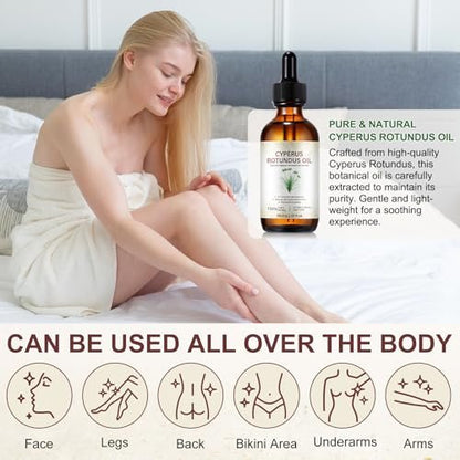 Cyperus Rotundus Oil for Hair Removal – Natural Body Hair Reducer, Pore Minimizer, Moisturizing & Soothing Skin Oil (60ml)