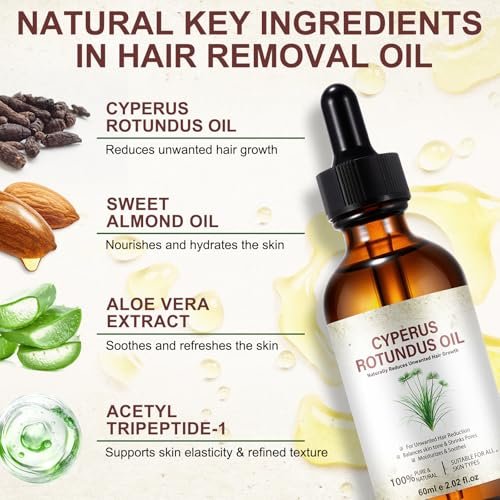 Cyperus Rotundus Oil for Hair Removal – Natural Body Hair Reducer, Pore Minimizer, Moisturizing & Soothing Skin Oil (60ml) - görsel 8