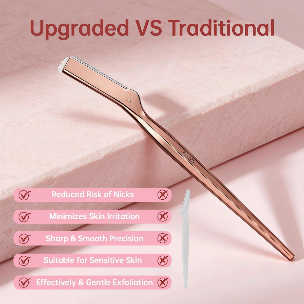 ZiLORA Metal Face Razor for Women - Dermaplaning Tool with 16 Replacement Blades (Wide & Micro), Facial Hair Remover & Eyebrow Trimmer, Rose Gold Avelisse