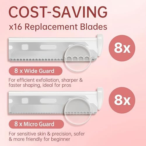 ZiLORA Metal Face Razor for Women - Dermaplaning Tool with 16 Replacement Blades (Wide & Micro), Facial Hair Remover & Eyebrow Trimmer, Rose Gold Avelisse