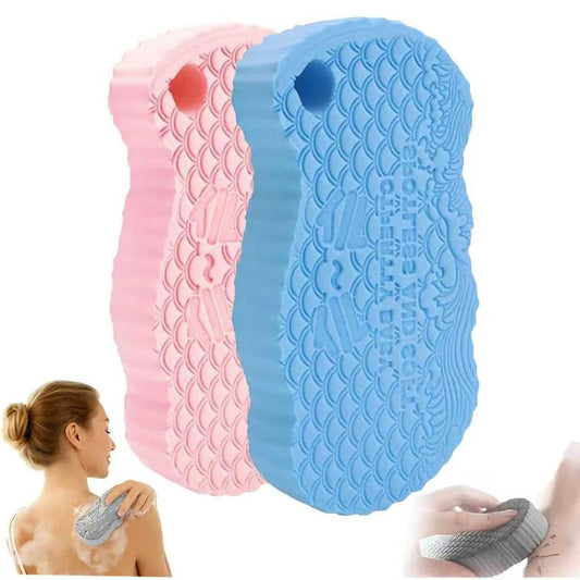 Magic Exfoliating Bath Sponge - 3D Super Soft Body Scrubber, Removes Dead Skin, Non-Toxic Odorless, Reusable, Pink & Blue, 2 Pack