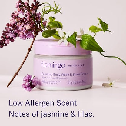 Flamingo Whipped Duo Sensitive Skin Body Wash & Shave Cream for Women - 2 Pack, 10.5 fl oz Each - 2-in-1 Formula Avelisse