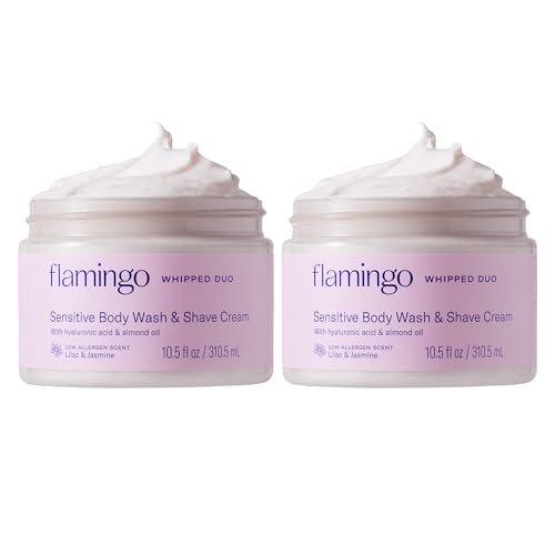 Flamingo Whipped Duo Sensitive Skin Body Wash & Shave Cream for Women - 2 Pack, 10.5 fl oz Each - 2-in-1 Formula Avelisse