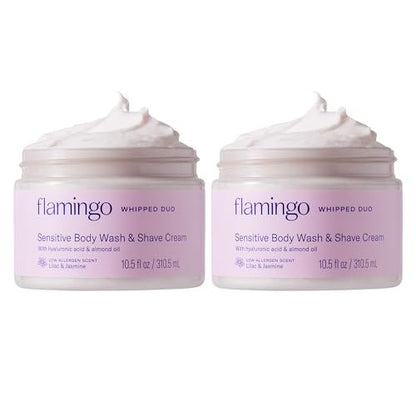Flamingo Whipped Duo Sensitive Skin Body Wash & Shave Cream for Women - 2 Pack, 10.5 fl oz Each - 2-in-1 Formula Avelisse