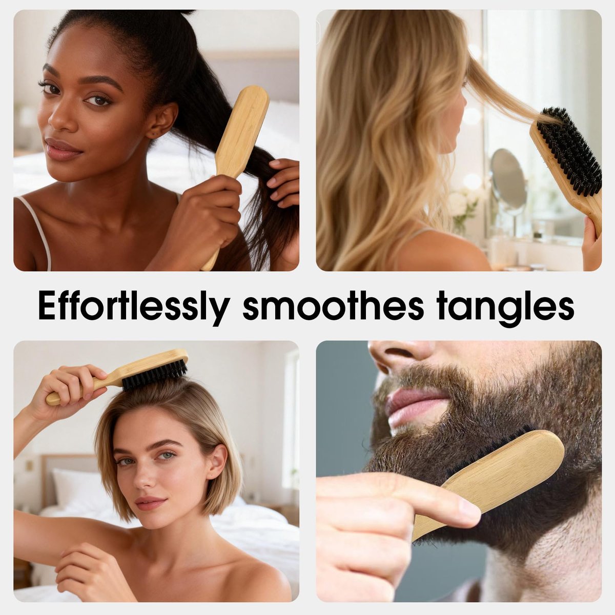 Large Square Bamboo Paddle Brush for Smoothing, Polishing, and Adding Shine – Wooden Back Hair Brush for All Hair Types - görsel 11