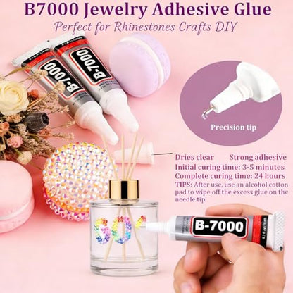 28 Colors Resin Jelly Gems Bedazzling Kit - 3mm Flatback Rhinestone Gems for Nail Art, Crafts, DIY Jewelry, with 3 Bottles B7000 Glue, Heavy Duty Weather Resistant Avelisse