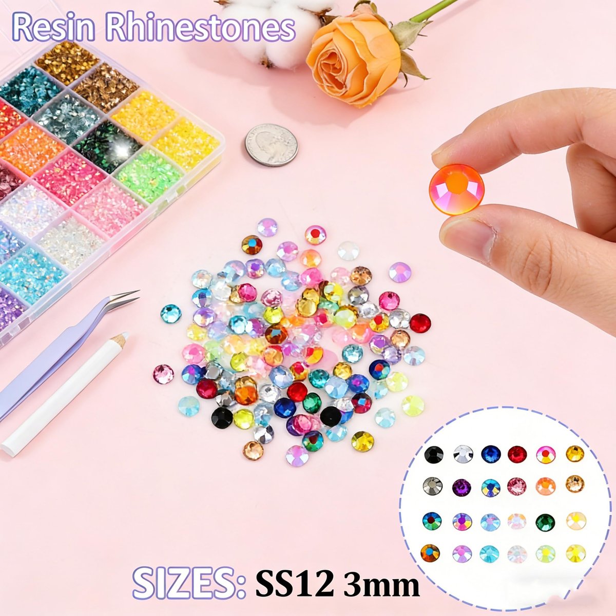 28 Colors Resin Jelly Gems Bedazzling Kit - 3mm Flatback Rhinestone Gems for Nail Art, Crafts, DIY Jewelry, with 3 Bottles B7000 Glue, Heavy Duty Weather Resistant Avelisse