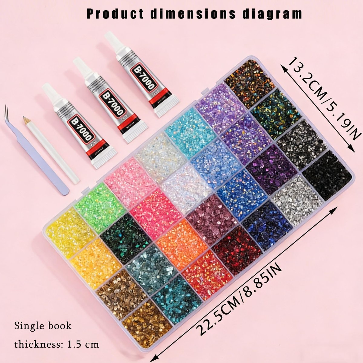28 Colors Resin Jelly Gems Bedazzling Kit - 3mm Flatback Rhinestone Gems for Nail Art, Crafts, DIY Jewelry, with 3 Bottles B7000 Glue, Heavy Duty Weather Resistant Avelisse