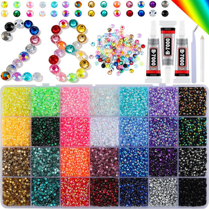 28 Colors Resin Jelly Gems Bedazzling Kit - 3mm Flatback Rhinestone Gems for Nail Art, Crafts, DIY Jewelry, with 3 Bottles B7000 Glue, Heavy Duty Weather Resistant Avelisse