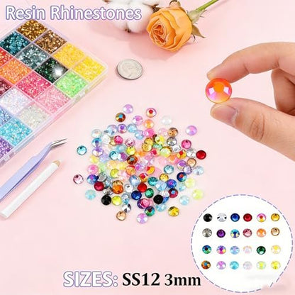 28 Colors Resin Jelly Gems Bedazzling Kit - 3mm Flatback Rhinestone Gems for Nail Art, Crafts, DIY Jewelry, with 3 Bottles B7000 Glue, Heavy Duty Weather Resistant Avelisse