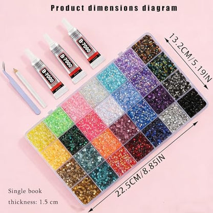 28 Colors Resin Jelly Gems Bedazzling Kit - 3mm Flatback Rhinestone Gems for Nail Art, Crafts, DIY Jewelry, with 3 Bottles B7000 Glue, Heavy Duty Weather Resistant Avelisse