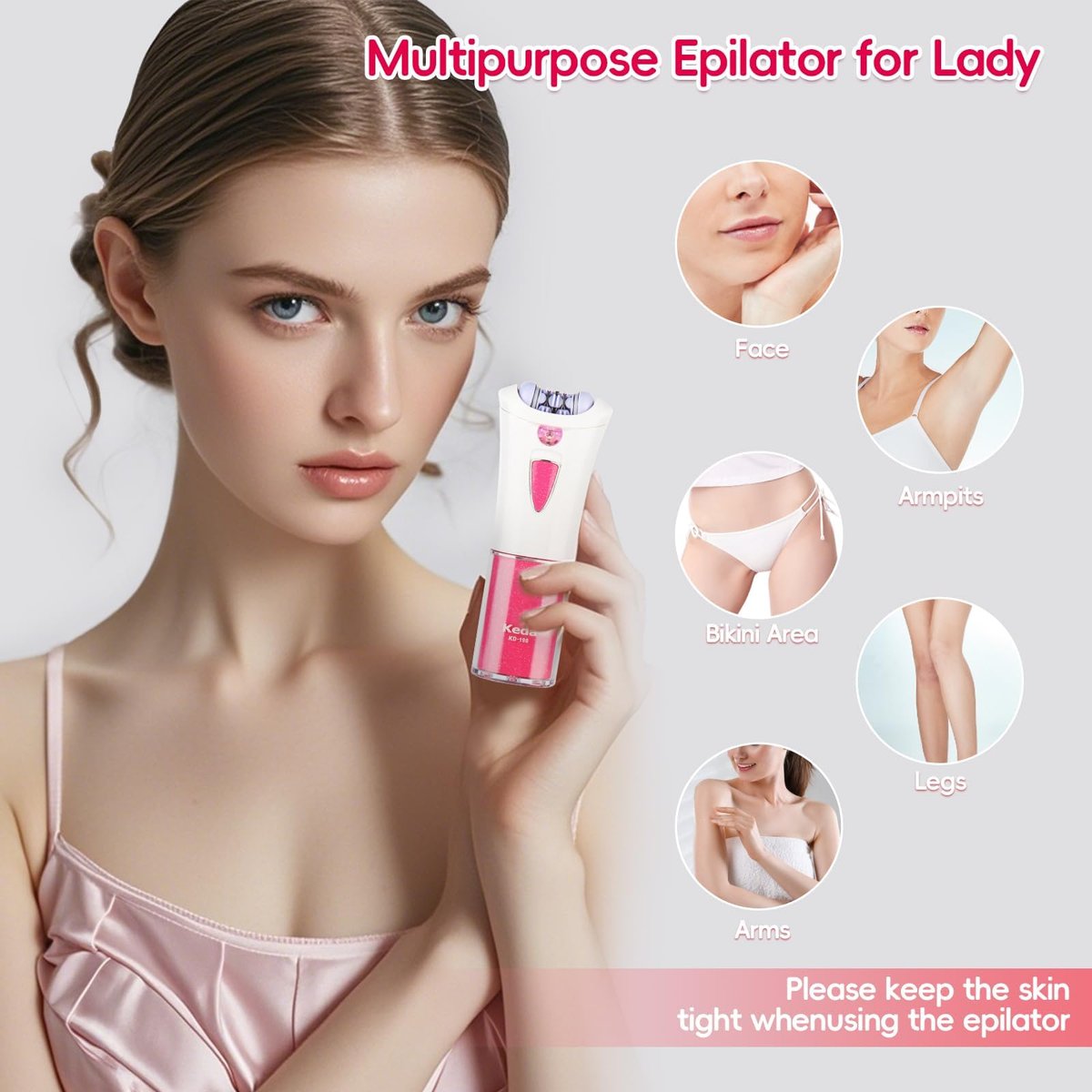 CACHIL Cordless Epilator for Women – 2025 New Glamorous Skin Hair Removal for Face & Body with LED Light, Smooth Glide for Bikini, Arms, Legs Avelisse