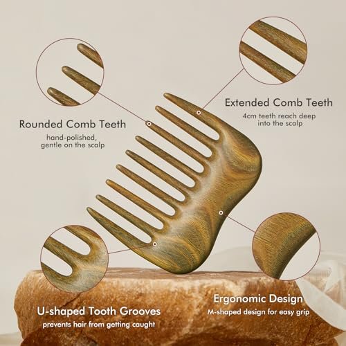 CHOSIN Wide Tooth Comb for Curls – Wooden Hair Comb with Long Teeth for Gentle Detangling – Ideal for Thick Hair, Women & Men Avelisse