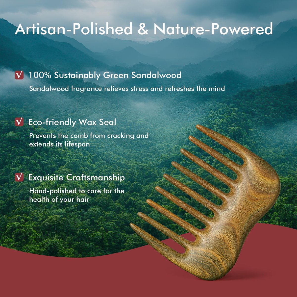 CHOSIN Wide Tooth Comb for Curls – Wooden Hair Comb with Long Teeth for Gentle Detangling – Ideal for Thick Hair, Women & Men Avelisse