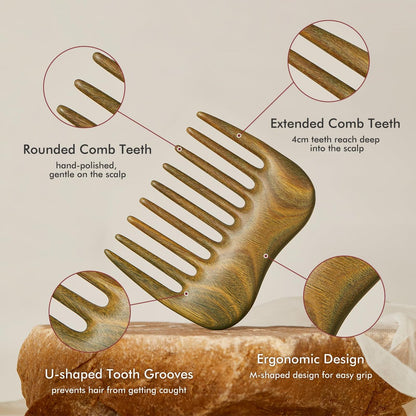 CHOSIN Wide Tooth Comb for Curls – Wooden Hair Comb with Long Teeth for Gentle Detangling – Ideal for Thick Hair, Women & Men Avelisse