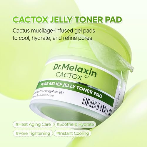 Dr.Melaxin Cactox Pore Relief Jelly Toner Pads – Cooling & De-Puffing Exfoliating Toner Pads for Enlarged Pores & Puffy Skin, Hydrating Korean Toner Pads with Cactus Extract & PHA, 60 Pads (170ml) Avelisse