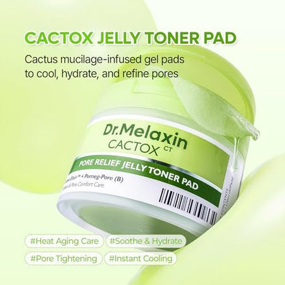 Dr.Melaxin Cactox Pore Relief Jelly Toner Pads – Cooling & De-Puffing Exfoliating Toner Pads for Enlarged Pores & Puffy Skin, Hydrating Korean Toner Pads with Cactus Extract & PHA, 60 Pads (170ml) Avelisse