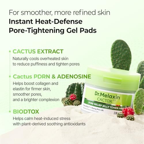 Dr.Melaxin Cactox Pore Relief Jelly Toner Pads – Cooling & De-Puffing Exfoliating Toner Pads for Enlarged Pores & Puffy Skin, Hydrating Korean Toner Pads with Cactus Extract & PHA, 60 Pads (170ml) Avelisse