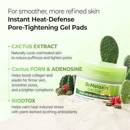 Dr.Melaxin Cactox Pore Relief Jelly Toner Pads – Cooling & De-Puffing Exfoliating Toner Pads for Enlarged Pores & Puffy Skin, Hydrating Korean Toner Pads with Cactus Extract & PHA, 60 Pads (170ml) Avelisse