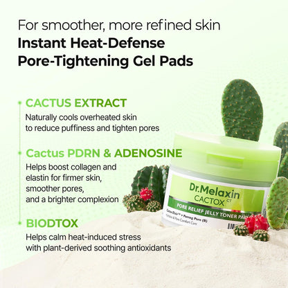 Dr.Melaxin Cactox Pore Relief Jelly Toner Pads – Cooling & De-Puffing Exfoliating Toner Pads for Enlarged Pores & Puffy Skin, Hydrating Korean Toner Pads with Cactus Extract & PHA, 60 Pads (170ml) Avelisse